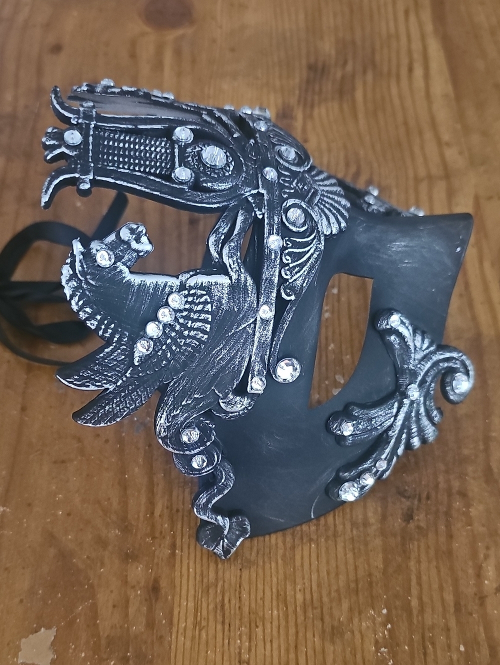 Halloween Mask-Black-Silver & Rhinestones - Picture 2 of 5
